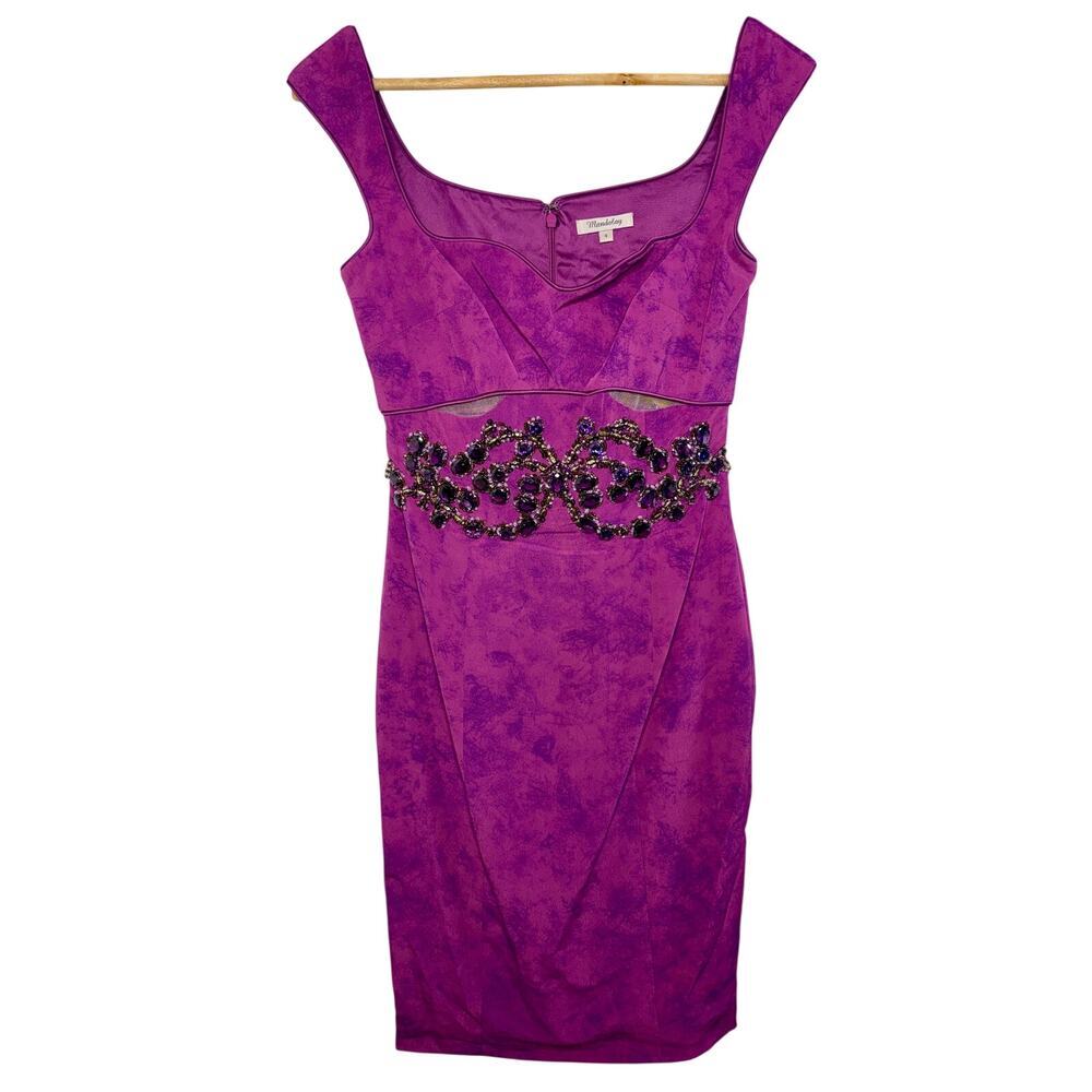 NWT Mandalay Purple Beaded Embellished Midi Cocktail Evening Dress Women Size 10